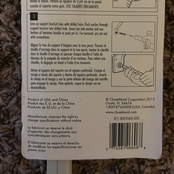 2 ClosetMaid 6606 White 12" Support Brackets Anchors Pins Closet Pantry Laundry - Picture 8 of 10